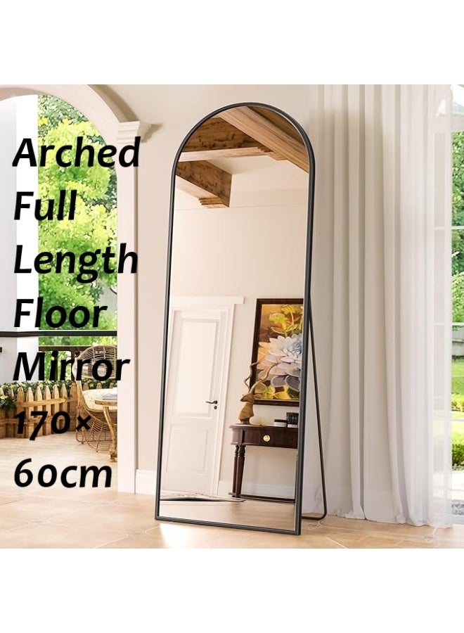 Vphom Arched Full Length Floor Mirror 170×60cm (67"×23.6") with Black Aluminum Frame, Full Body Wall-Mounted or Leaning Mirror with Stand – Modern Vertical Accent Mirror for Bedroom, Dressing Room, Living Room & Hallway - Image 3